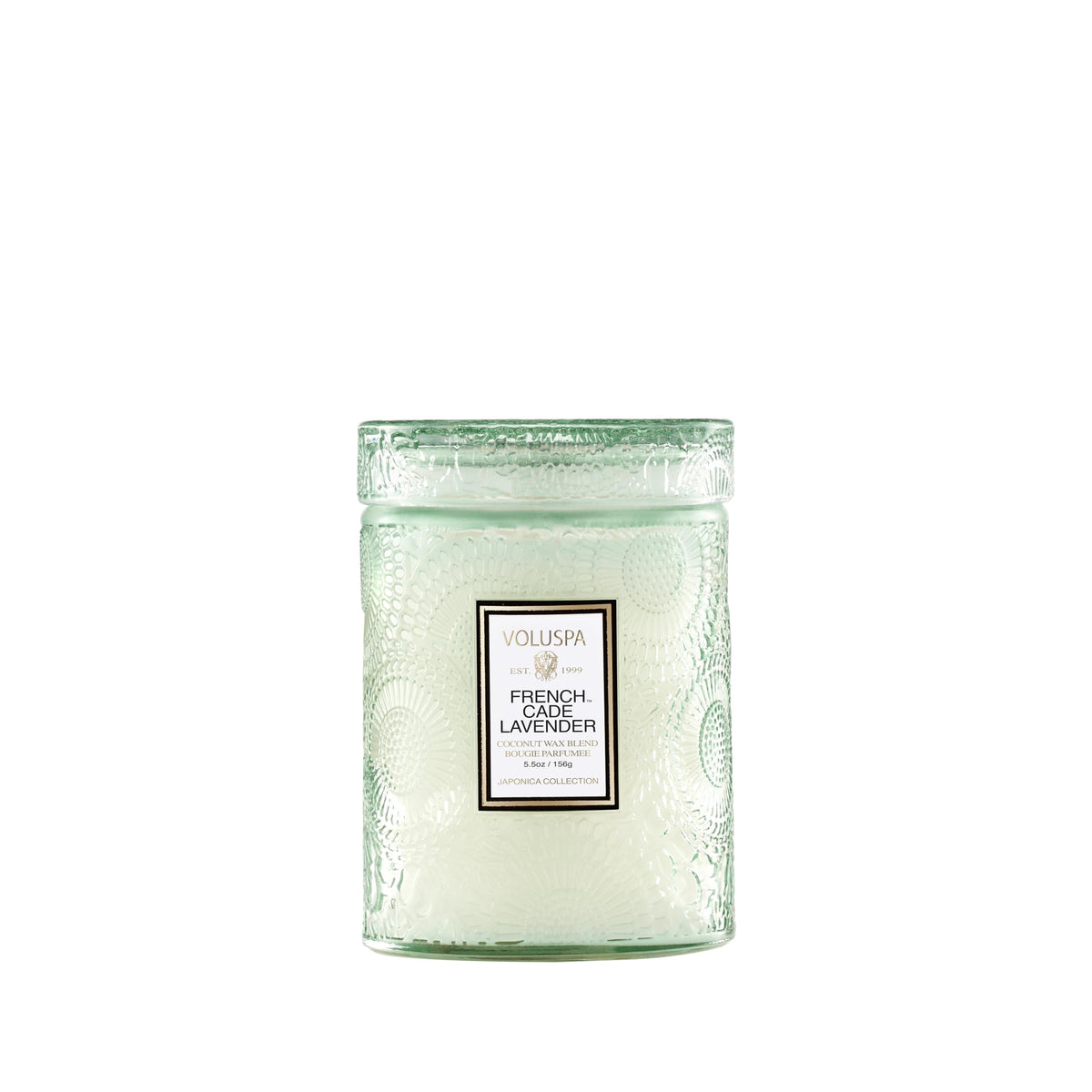 Voluspa French Cade Lavender candle jar provides calming ambiance for living spaces