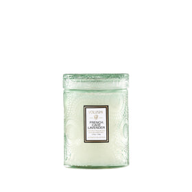 Voluspa French Cade Lavender candle jar provides calming ambiance for living spaces