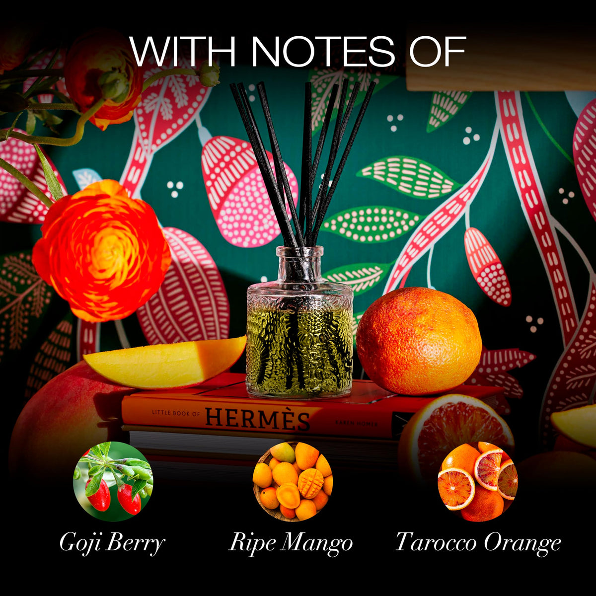 Voluspa Goji Tarocco Orange diffuser cap closeup highlights a sleek, minimal design.