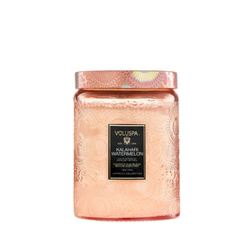Voluspa Kalahari Watermelon jar front shows stylish decor appeal