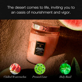 Voluspa Kalahari Watermelon lid off reveals fragrance release