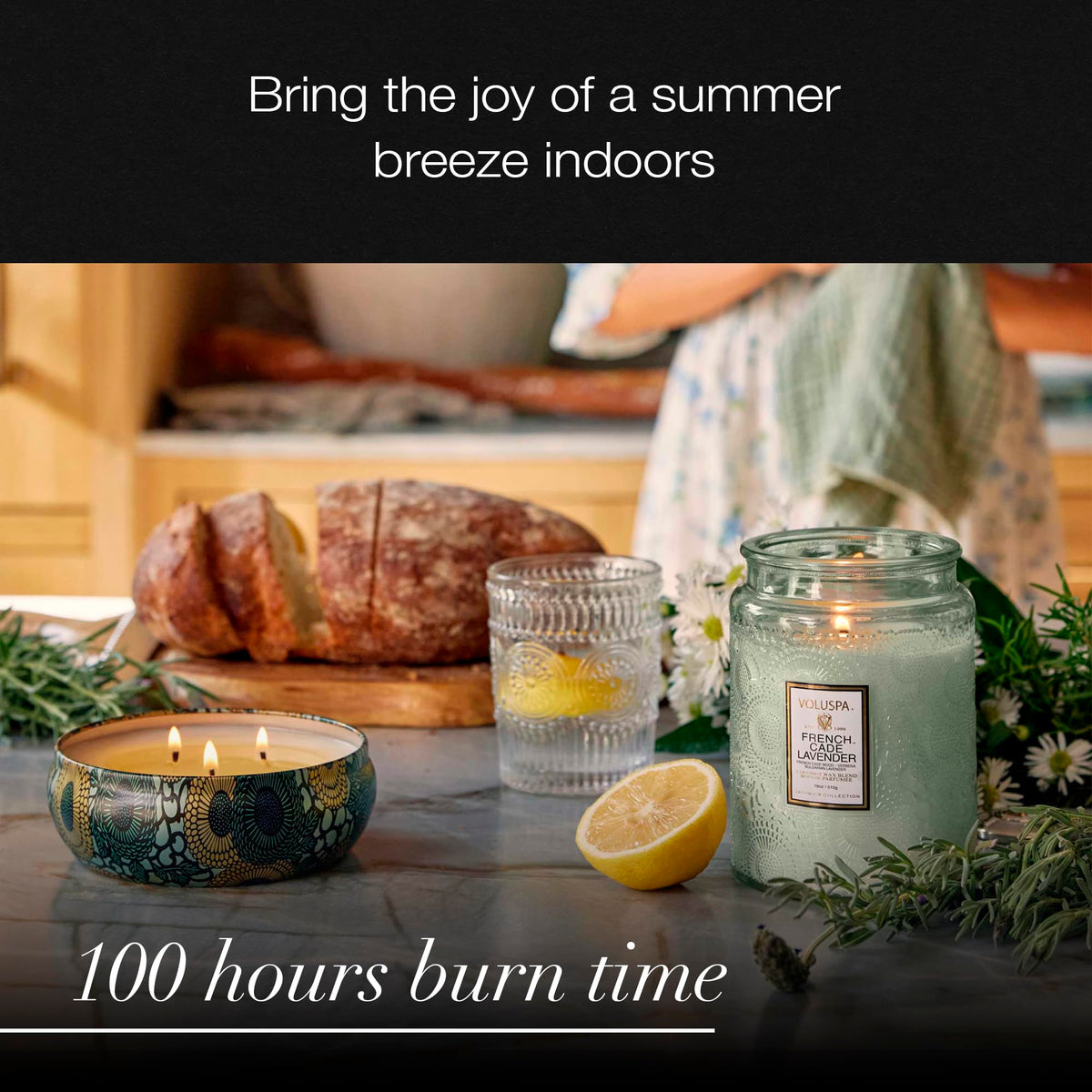 Voluspa lavender and cade wood blend scent swatch reflects soothing notes.