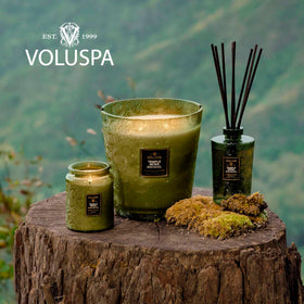 Voluspa Temple Moss gift-ready packaging inviting a thoughtful home fragrance gift.