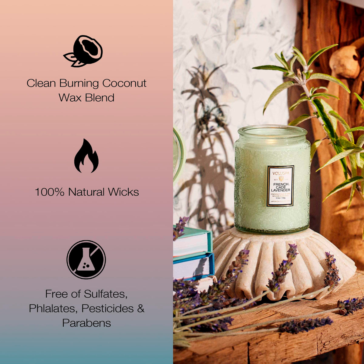 Voluspa warm glow candle light creates a cozy evening atmosphere