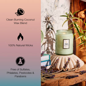 Voluspa warm glow candle light creates a cozy evening atmosphere