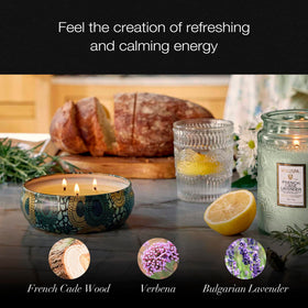 Voluspa French Cade Lavender note blend creates calming ambience.