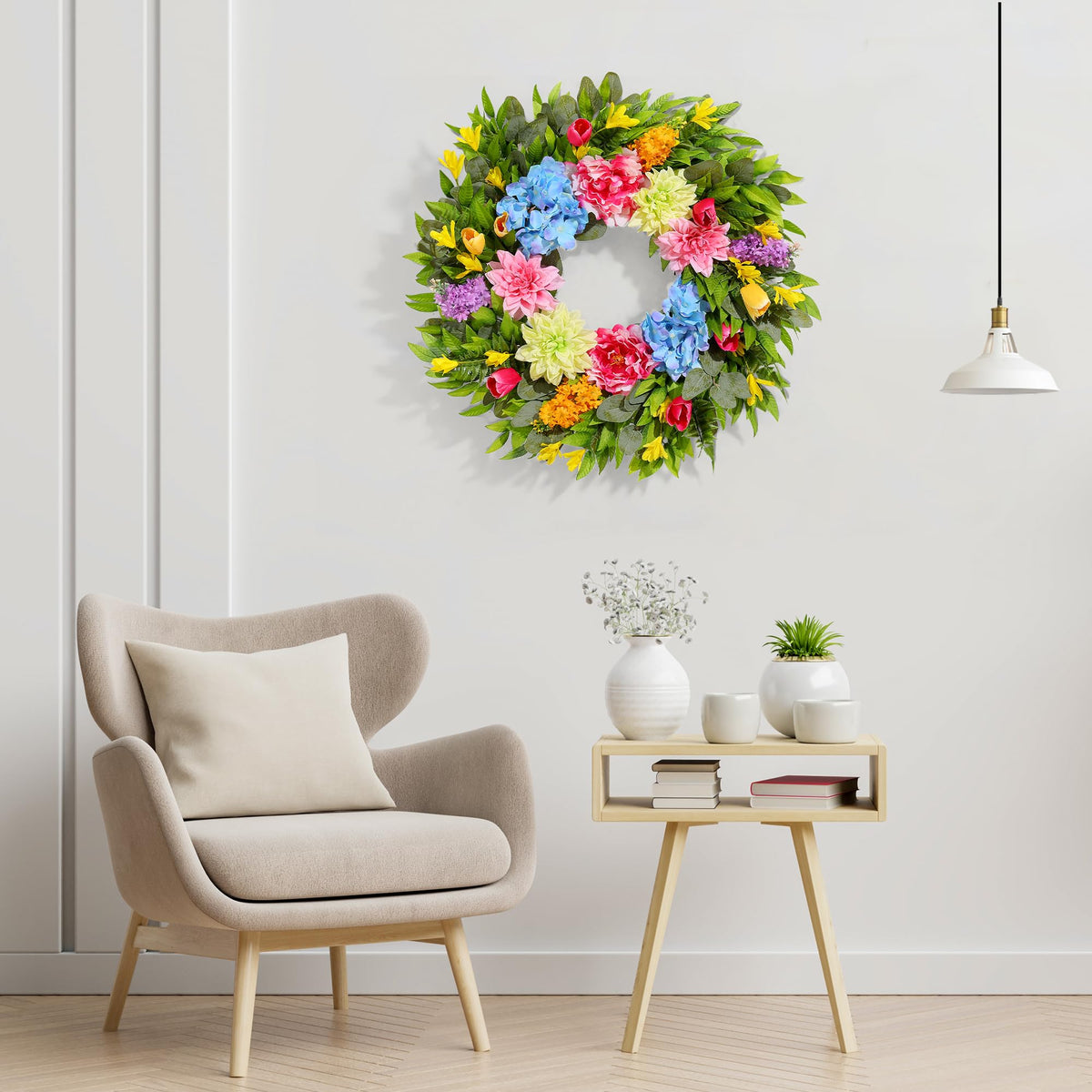 VoMii spring wreath features tulips and peonies for bright seasonal color