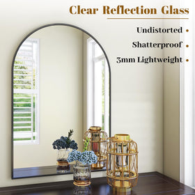 VooBang arched mirror in bathroom captures soft light and adds modern elegance.