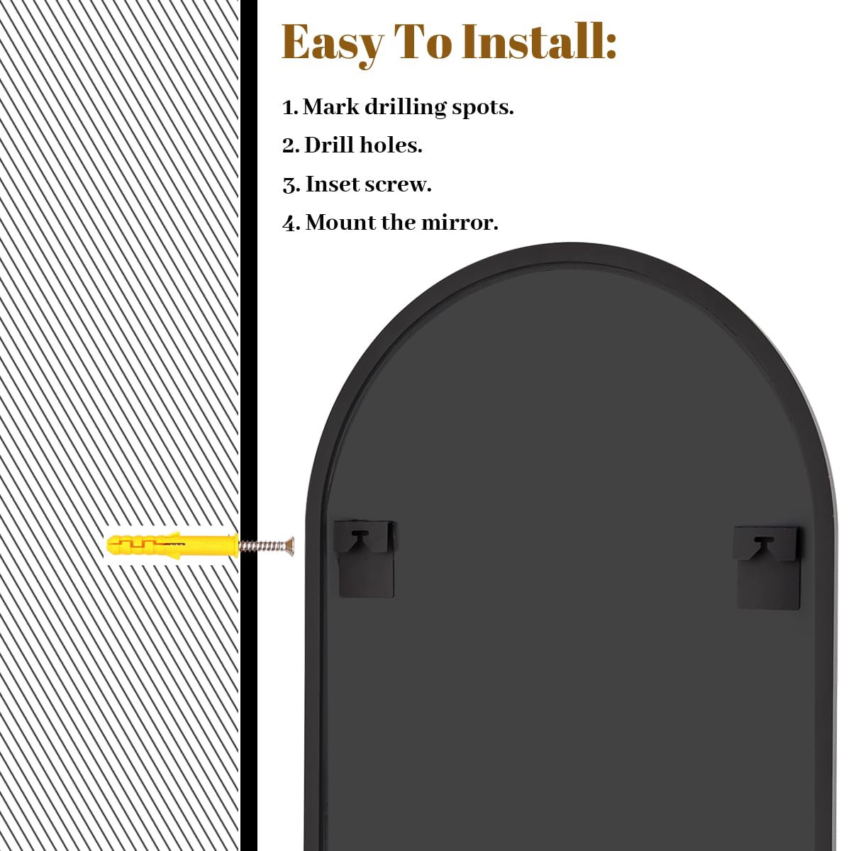 VooBang arch mirror can be wall-mounted or leaned for flexible placement.
