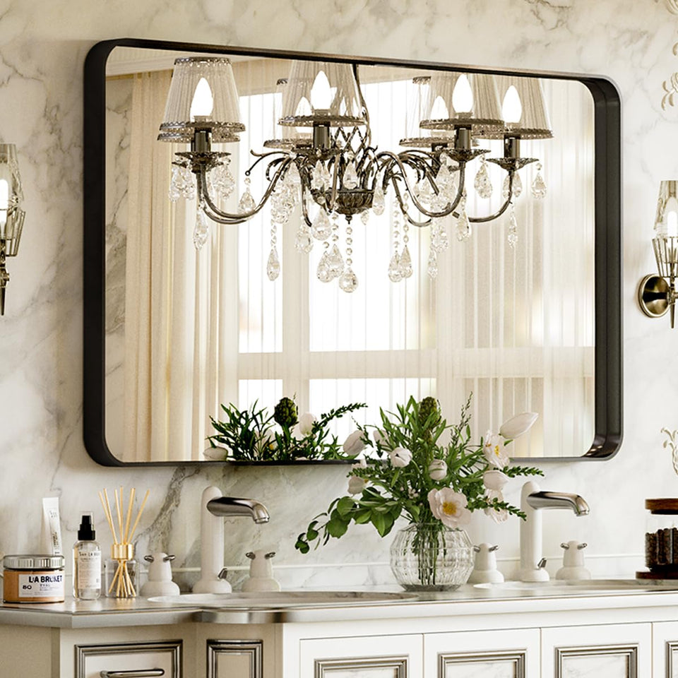VooBang deep-frame bathroom mirror with front view adds modern style