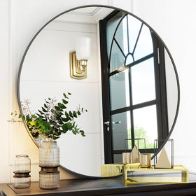 VooBang 30 inch black round mirror for clear reflection on any wall