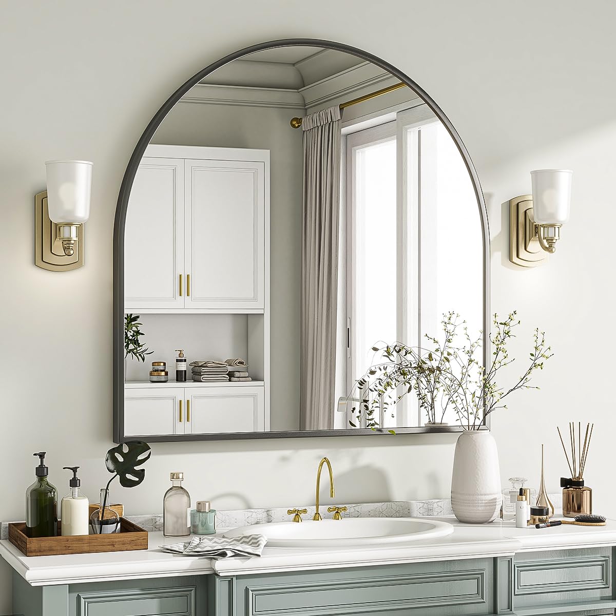 VooBang wall-mounted vanity arch mirror for elegant room styling.