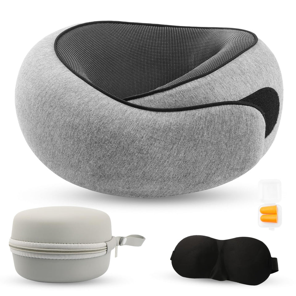 VOOMIKON neck pillow in airplane setup offers compact comfort on long flights.