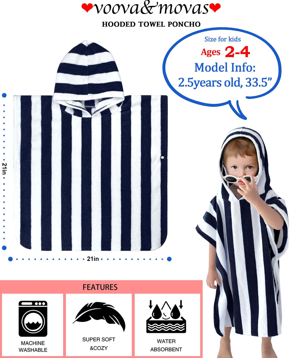 VOOVA & MOVAS absorbent 100% cotton towel for bath and beach use