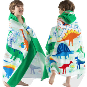 VOOVA & MOVAS dinosaur hooded towel front view for quick drying after bath