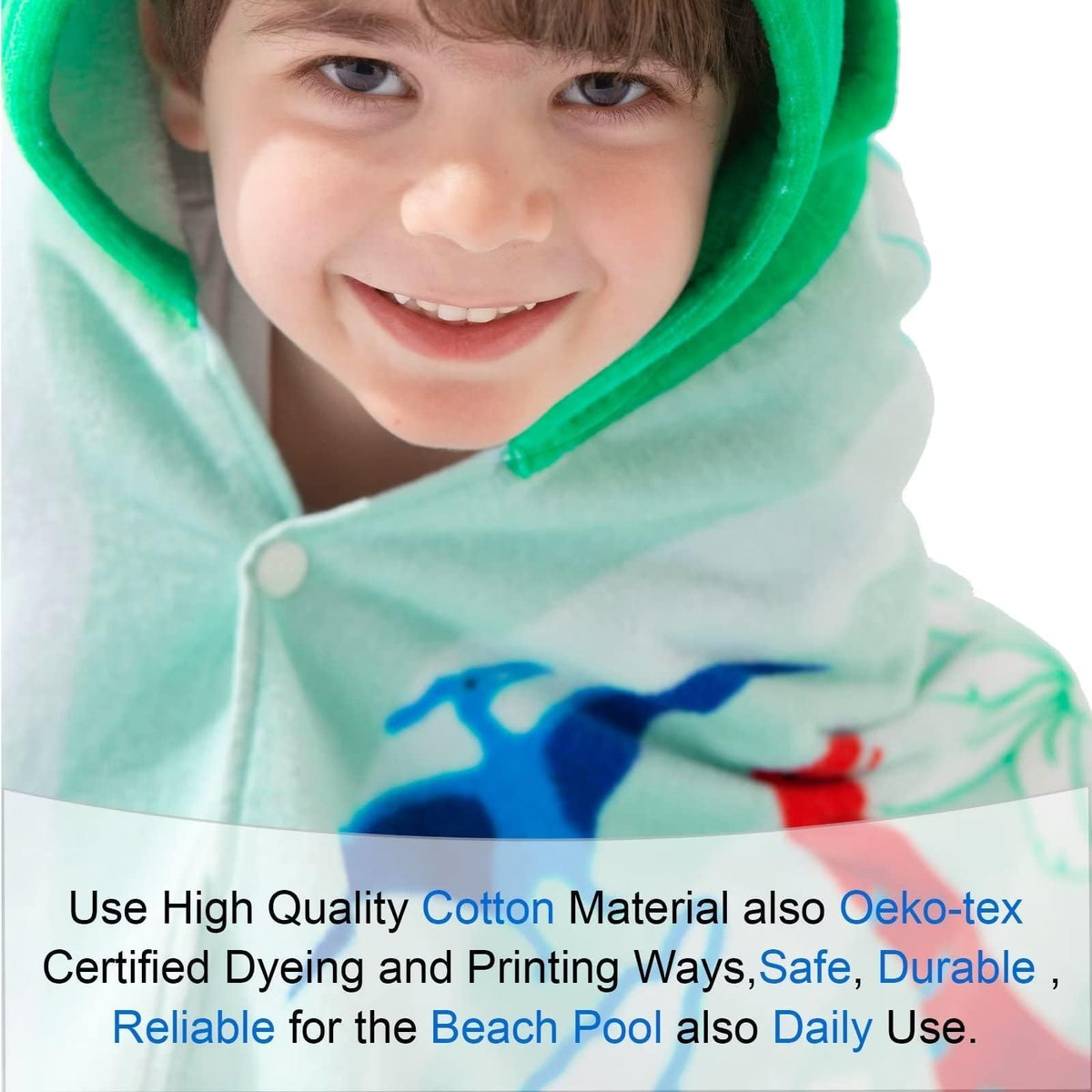 VOOVA & MOVAS dinosaur hooded towel wearable wrap in action during pool time