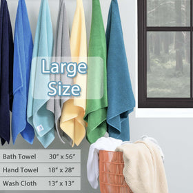 VOOVA MOVAS hand towels and washcloths stacked to illustrate diverse sizes