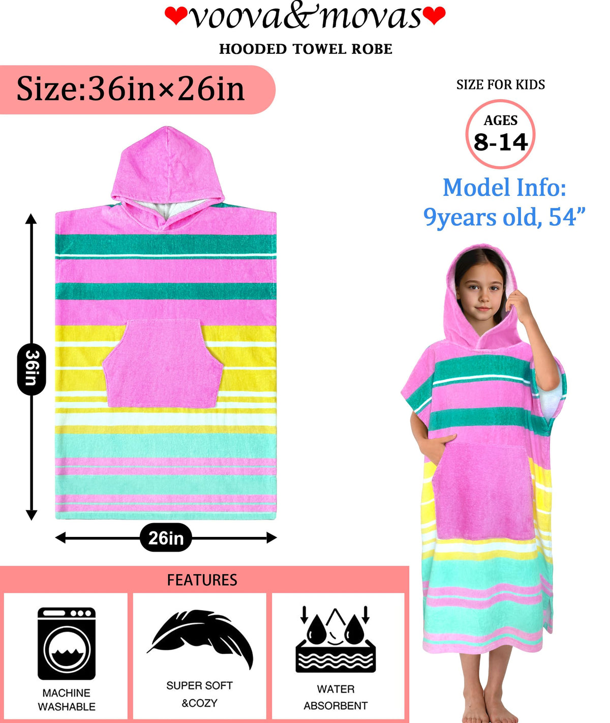 VOOVA & MOVAS hooded towel robe at the beach; oversized comfort for sunny days.