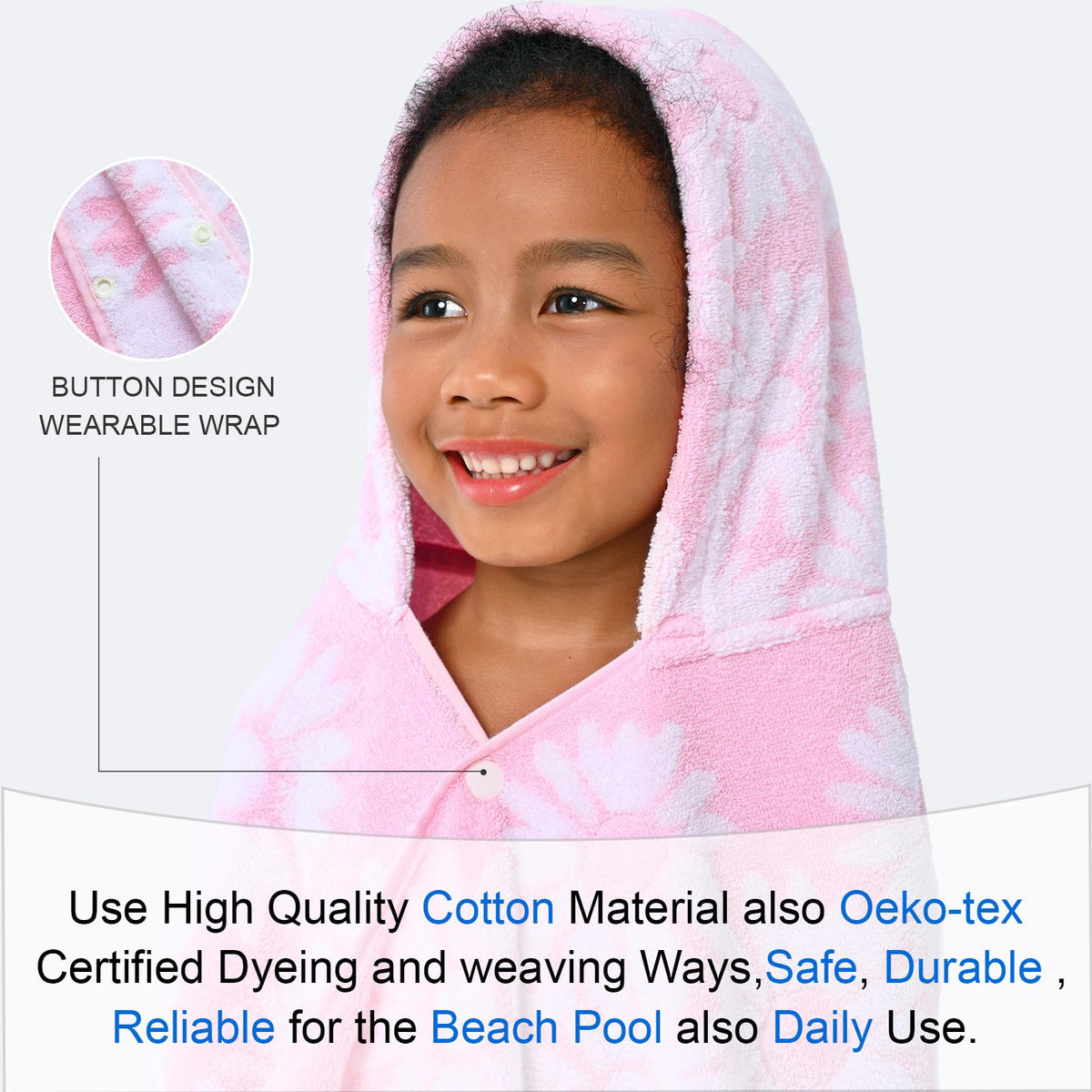 VOOVA & MOVAS 54x30 towel size supports kids 3–10 years.