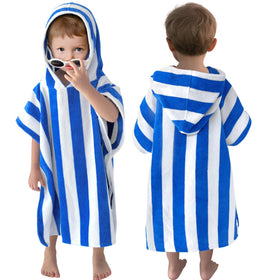VOOVA & MOVAS toddler poncho towel, blue stripe, perfect for pool or bath.
