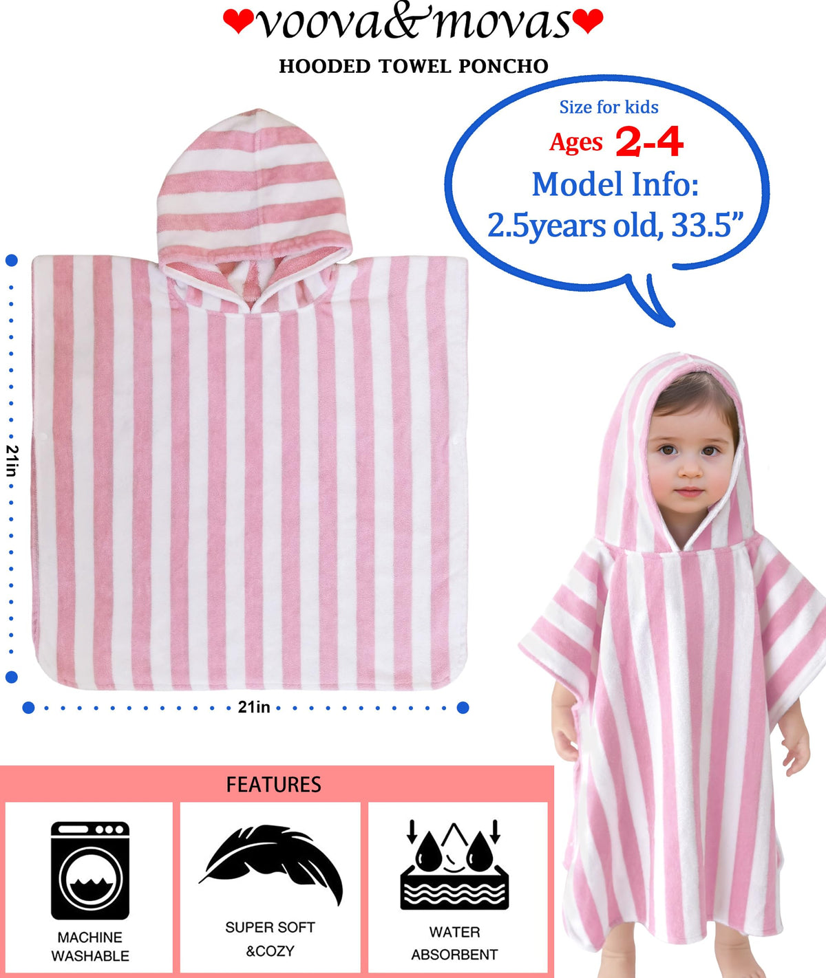 VOOVA & MOVAS towel close-up shows soft 100% cotton fabric with high absorbency.