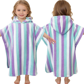 VOOVA & MOVAS toddler hooded towel in blue purple stripe absorbs water quickly