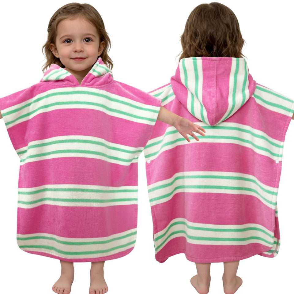 VOOVA MOVAS toddler hooded towel in green rose stripe dries quickly after pool