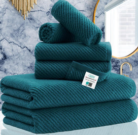 VOOVA MOVAS six-piece towel set full view showing premium cotton and modern bathroom style