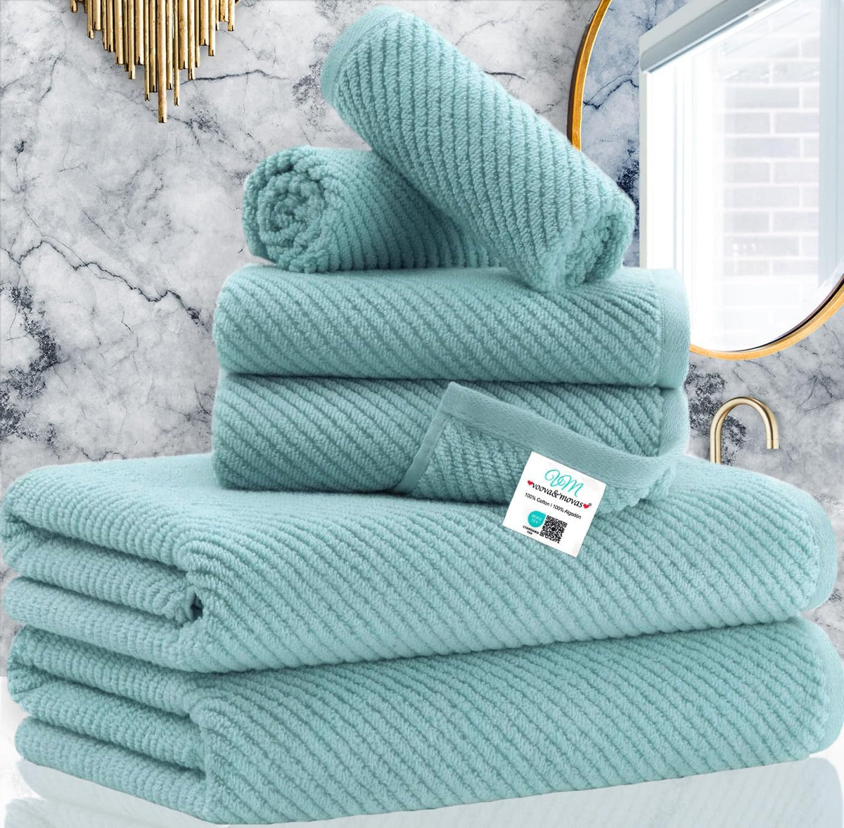 VOOVA and MOVAS bath towels 30x56 display, ultra-absorbent and quick-drying.