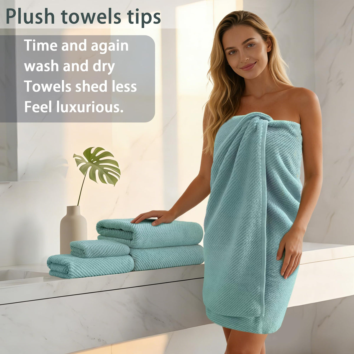 VOOVA and MOVAS aqua teal color option adds spa-like vibe to bathroom.