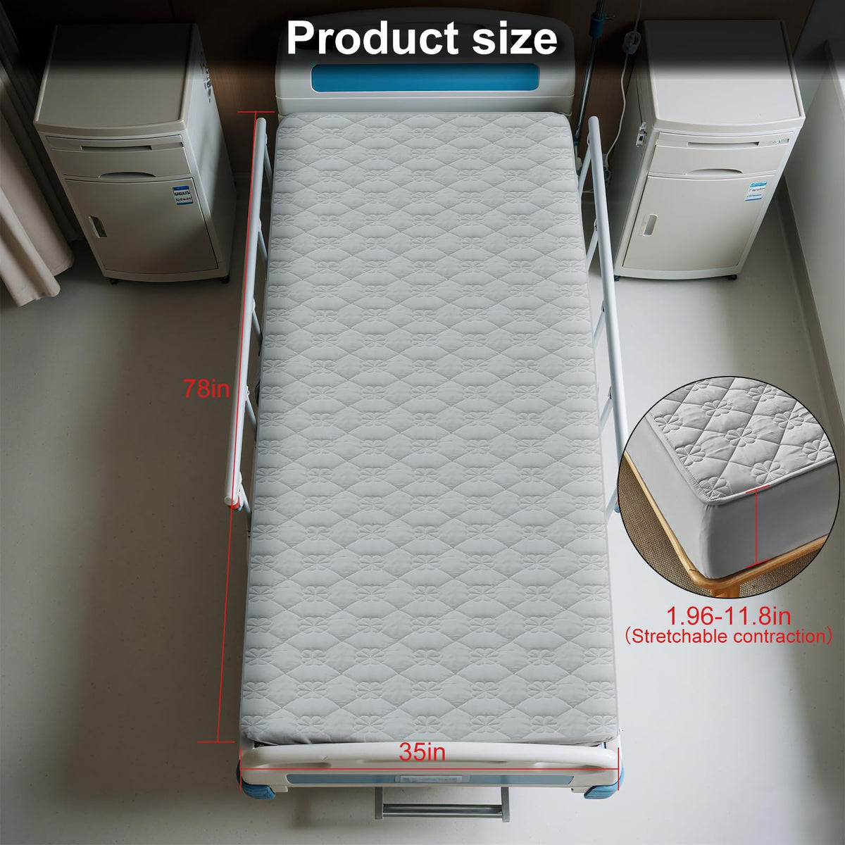 VOPHIA elastic edge secure-fit on hospital bed