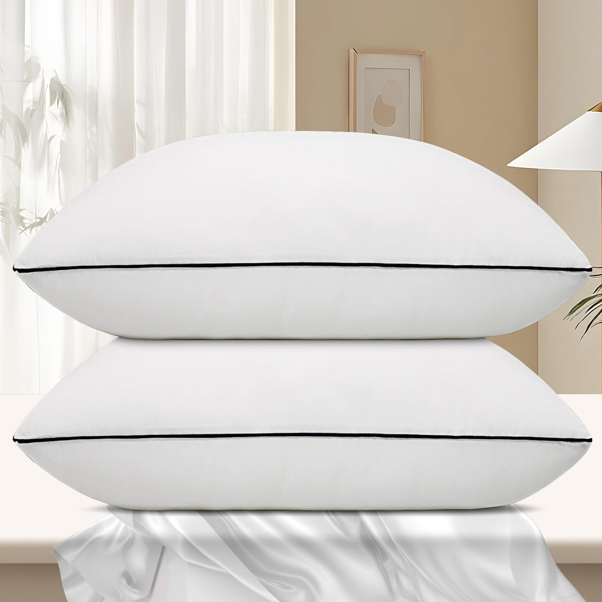 Vorouhals Hotel Collection two-pack queen-size pillows for versatile back, side, or stomach sleeping.