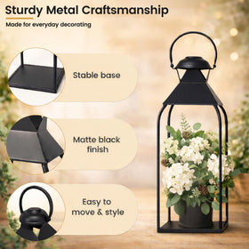 Vorplick lanterns fireplace decor showcase safe, glass-free design for family-friendly living spaces.