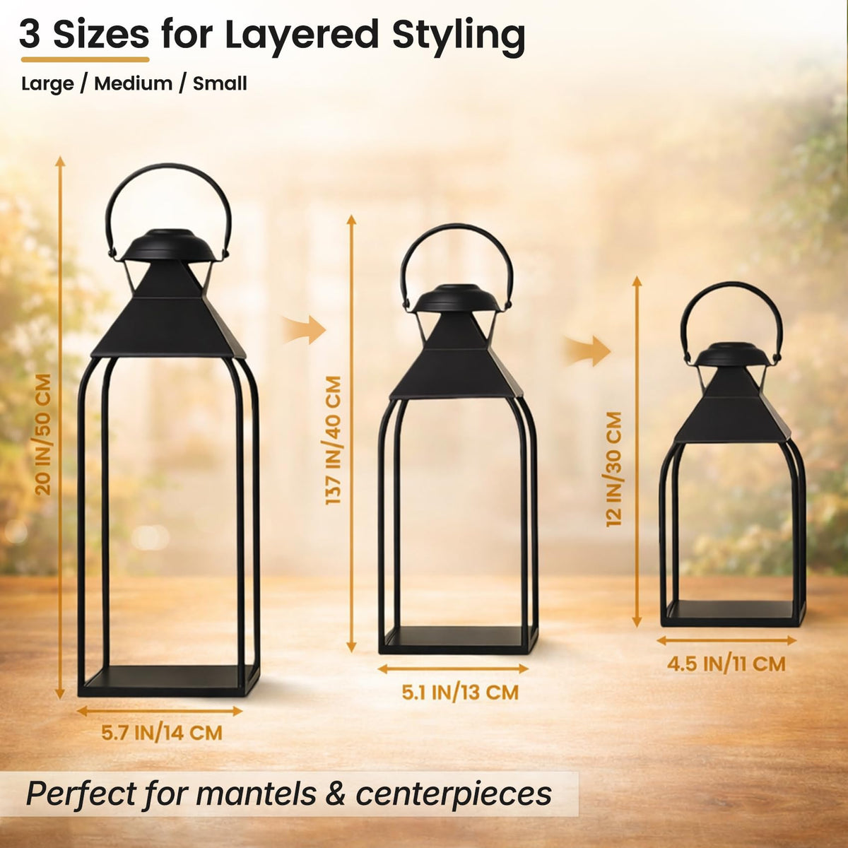 Vorplick holiday decor lanterns bring warm glow to mantels and hearths.