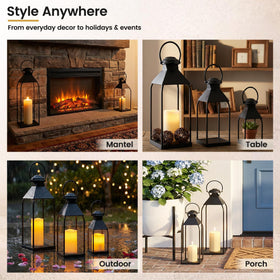 Vorplick seasonal display lanterns pair with fairy lights for festive ambiance.