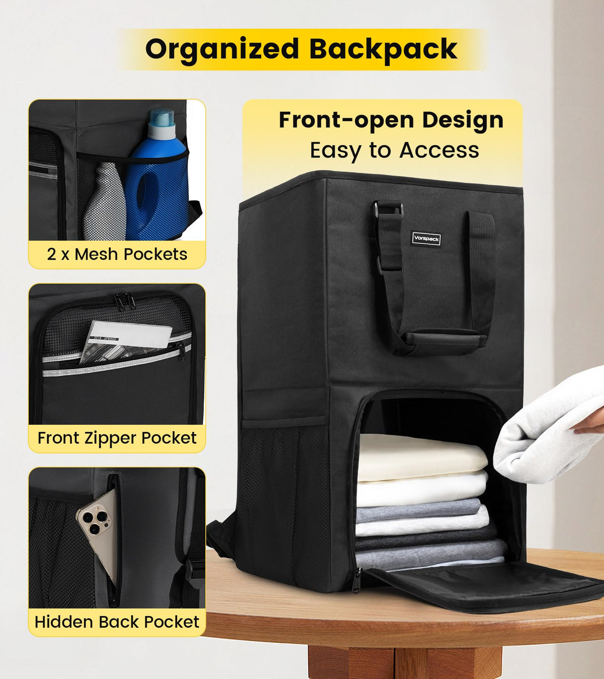 Vorspack laundry bag backpack expandable top for extra capacity on demand