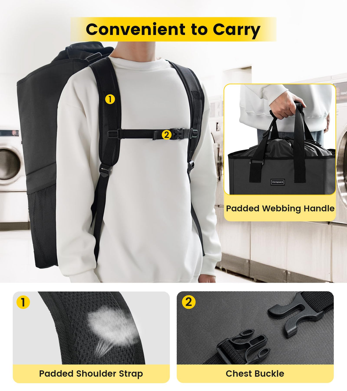 Vorspack laundry bag backpack reflective strip boosts night visibility