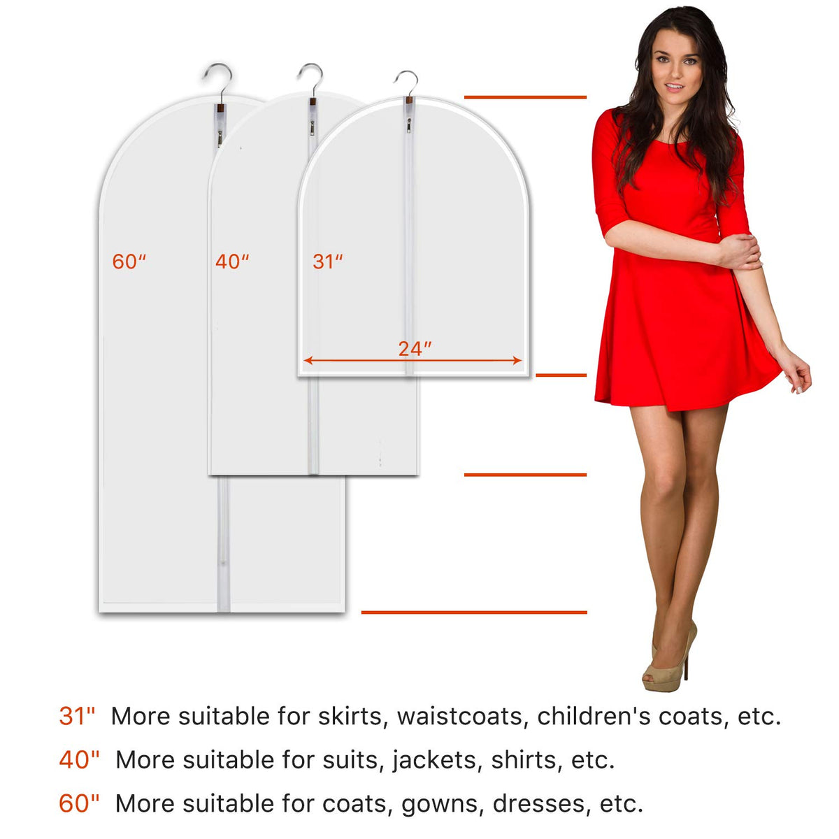 VOSIGREEN clear 60 inch garment bags with full zipper for easy access