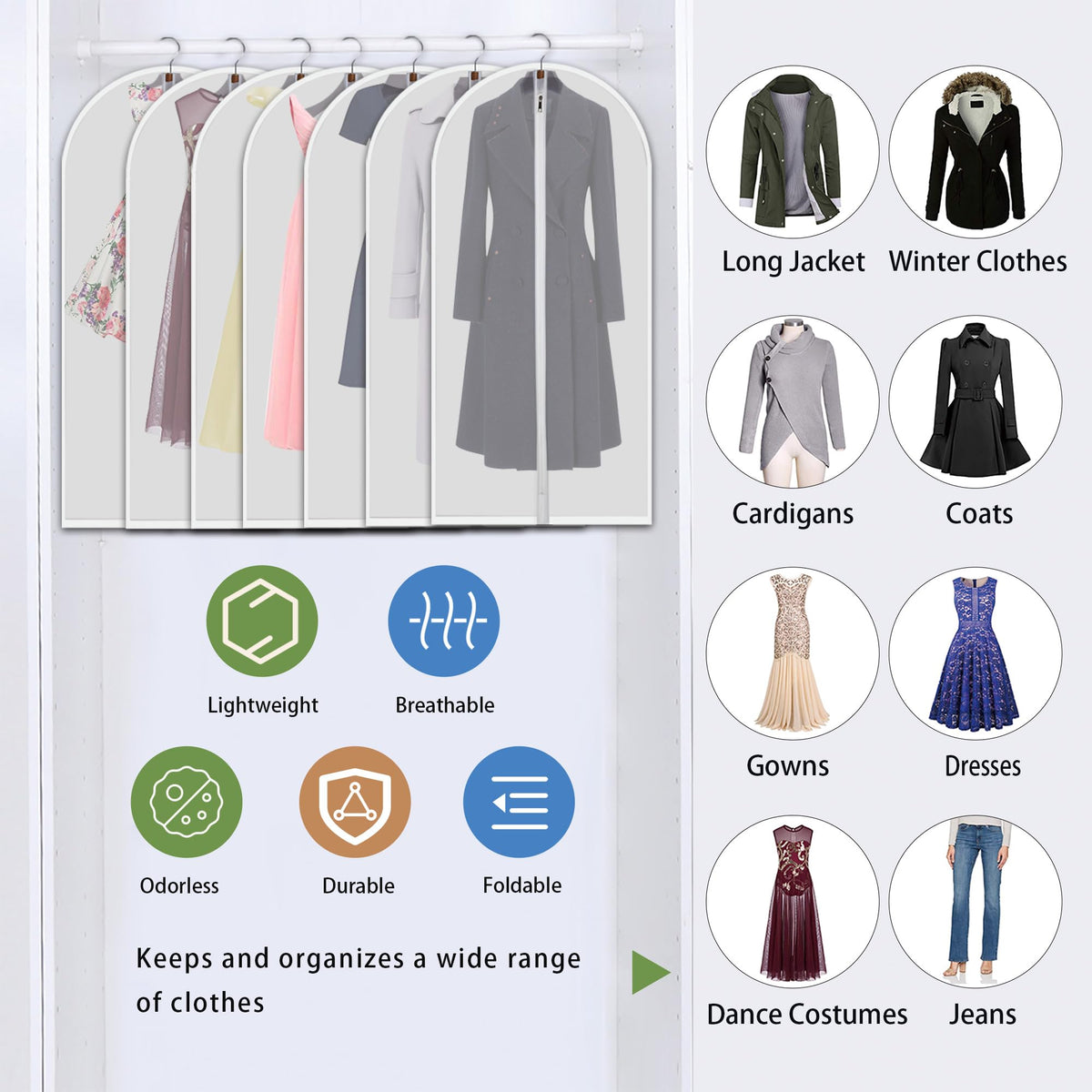 VOSIGREEN seven piece set keeps dresses and gowns organized