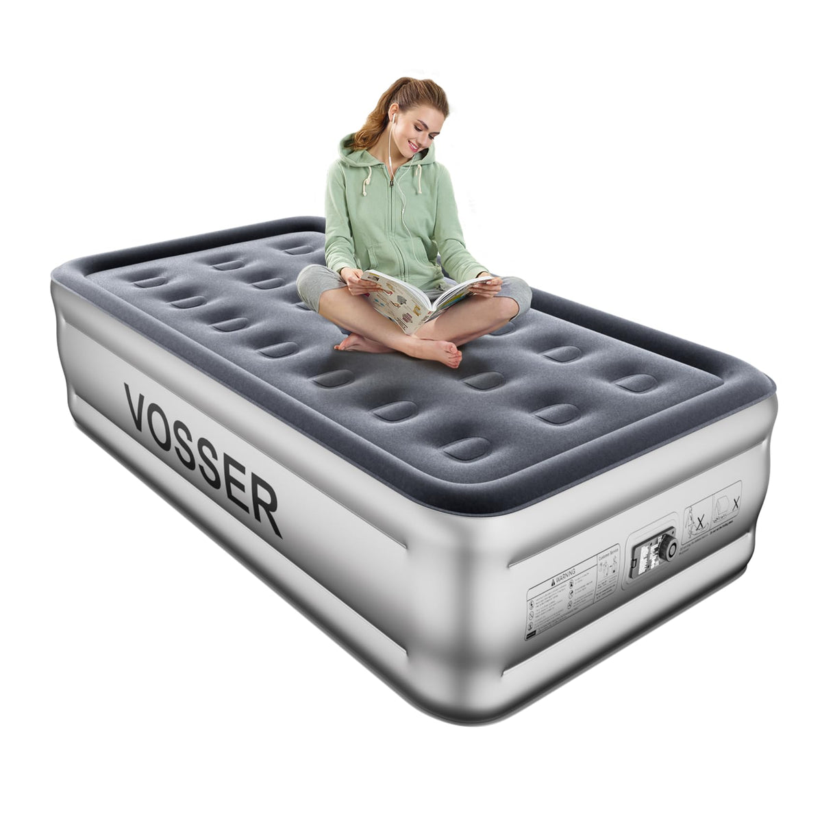 VOSSER twin air mattress with built-in pump for quick setup.