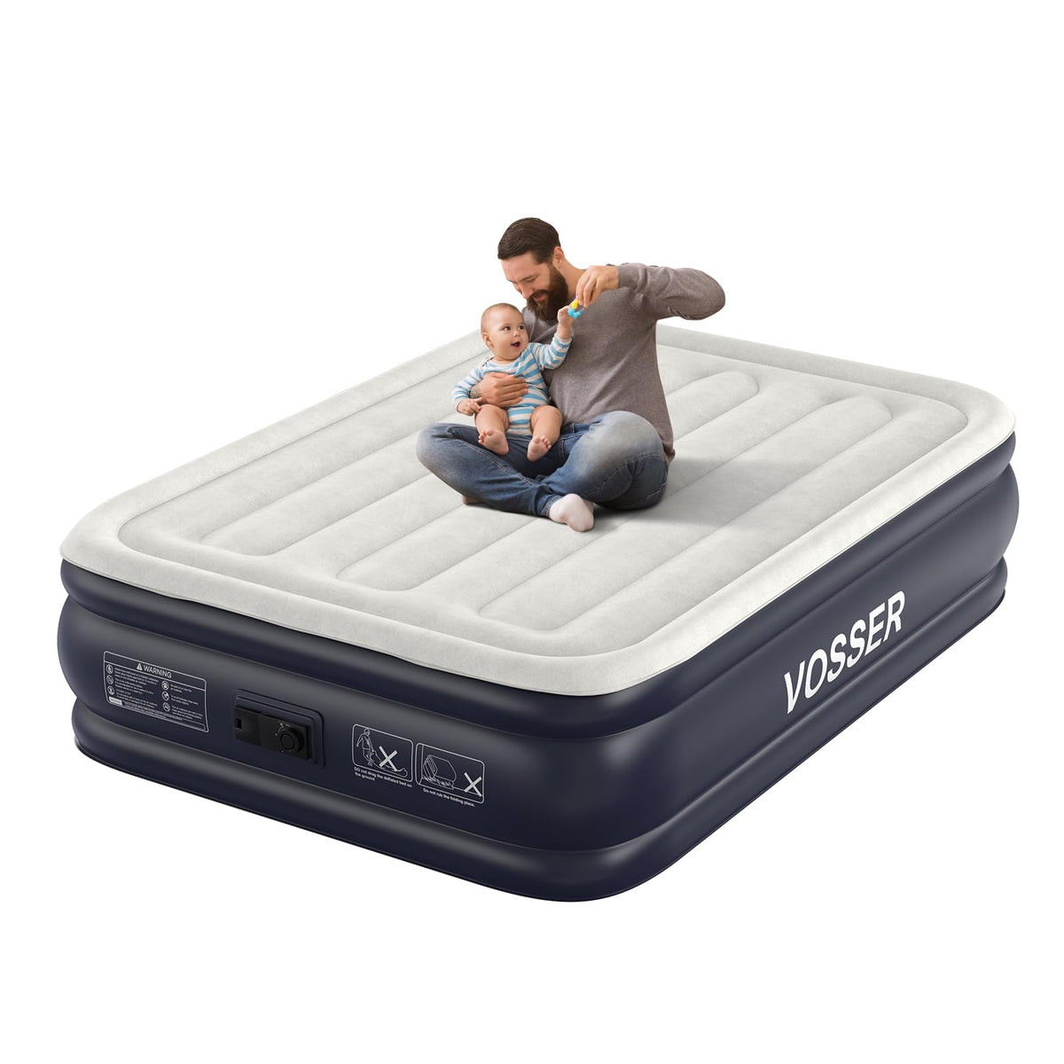 Vosser full air mattress with flocked top for soft, skin-friendly comfort during overnight use.