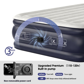 Vosser full-size air mattress measures 75 by 54 by 18 inches.