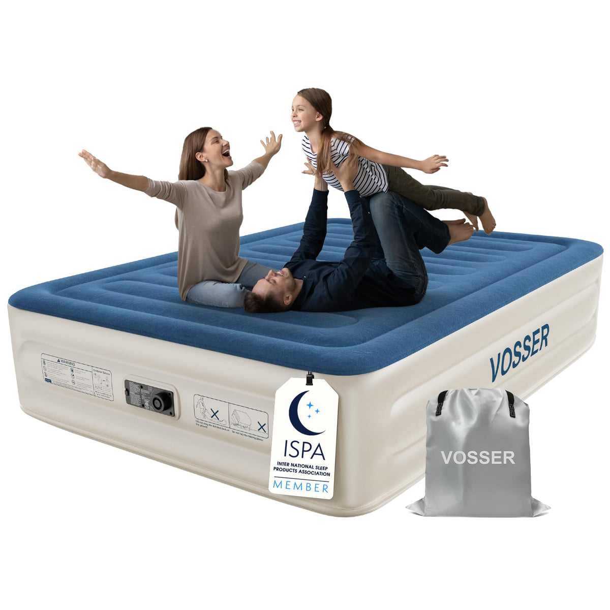 Vosser queen air mattress built-in pump enables quick, effortless setup