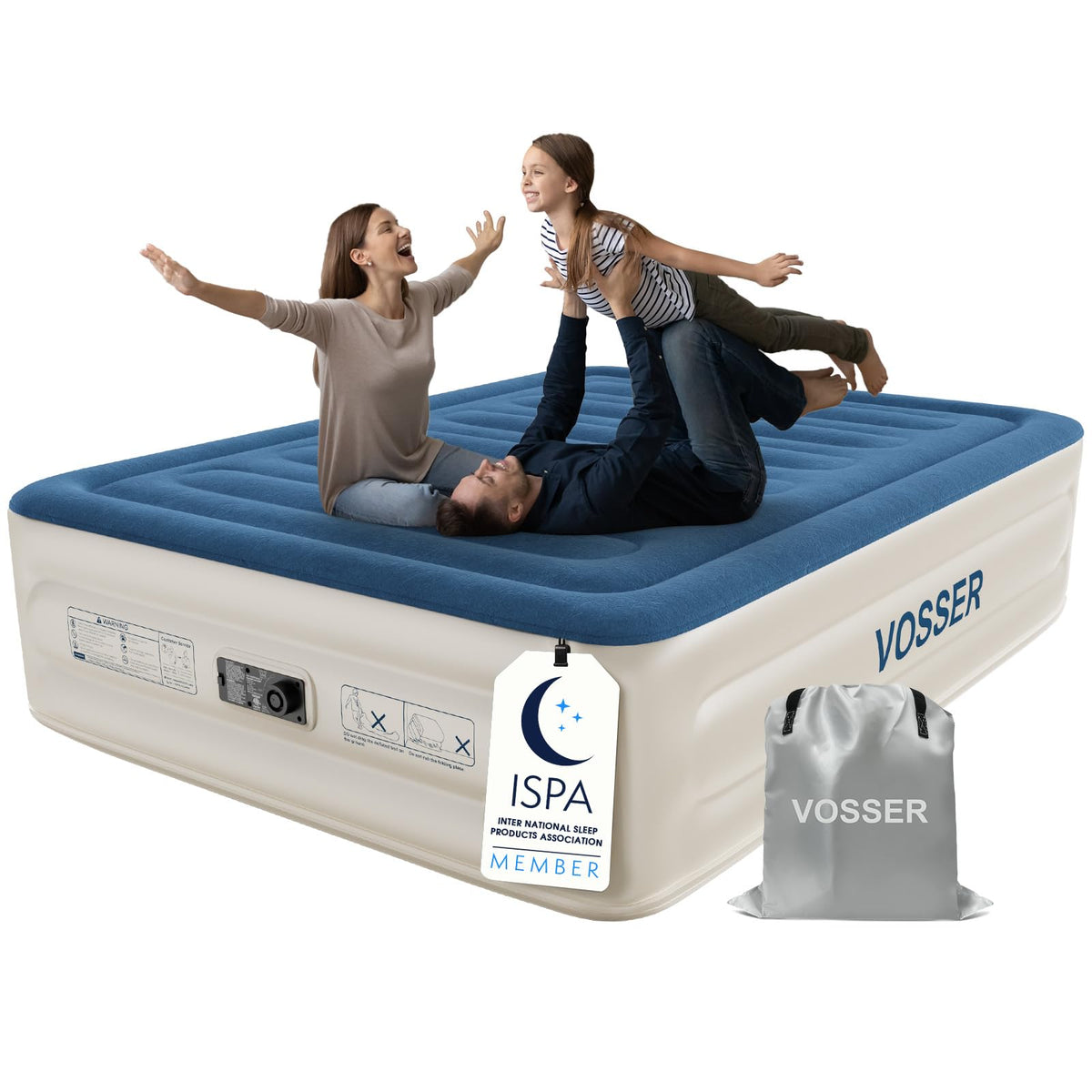 Vosser Queen air mattress with built-in pump, quick inflation for guests