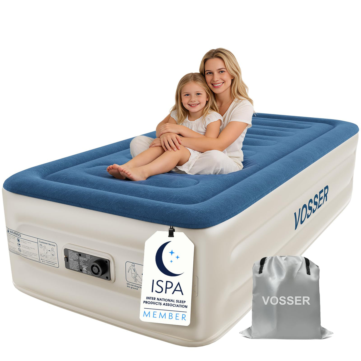 VOSSER twin air mattress with flocked top for soft, clean comfort.