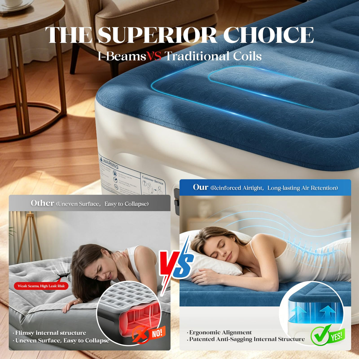 Vosser Twin Air Mattress with patented I-Beam support.