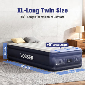 VOSSER Twin XL air mattress 80-inch length supports tall sleepers.