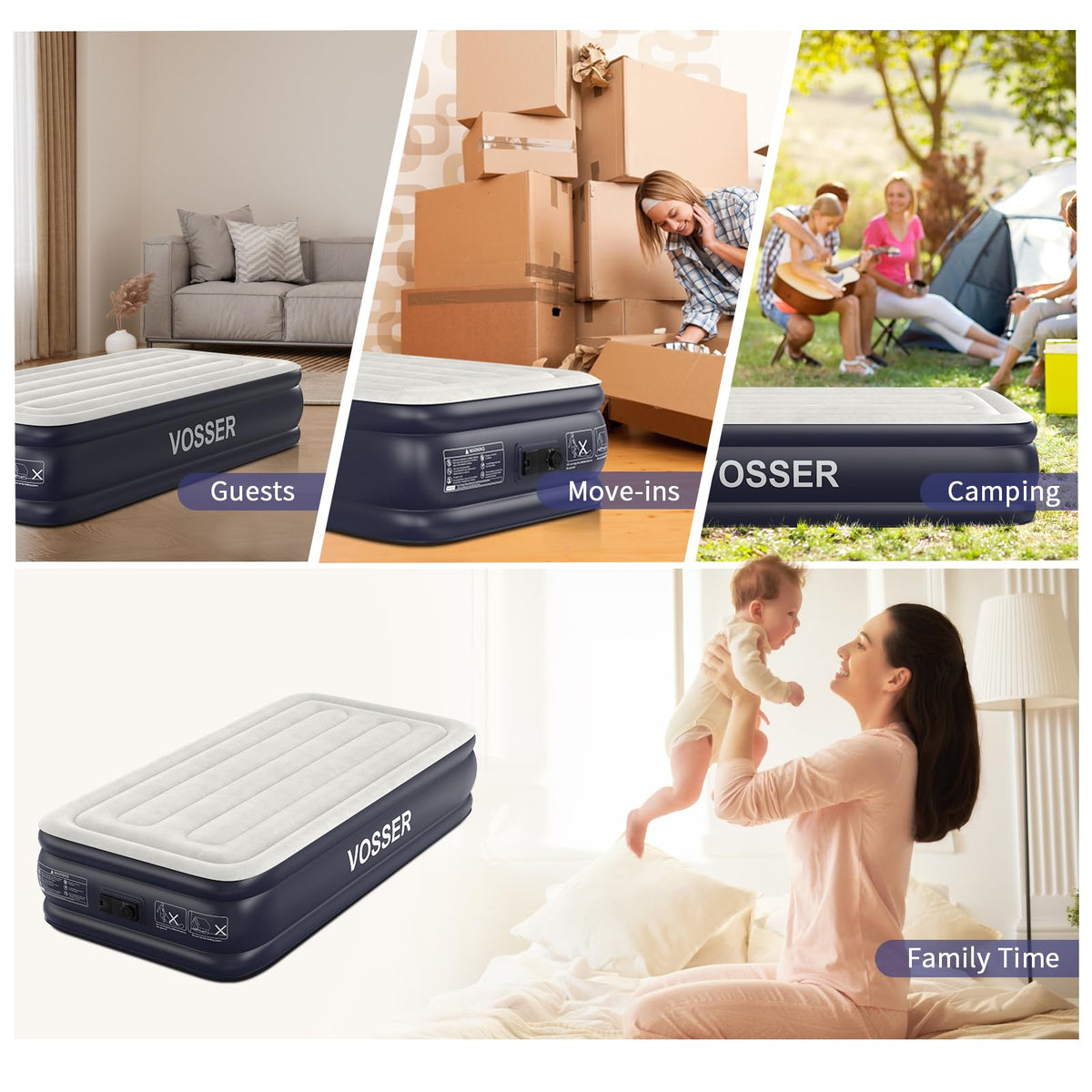 VOSSER Twin XL air mattress suitable for both guests and camping trips.