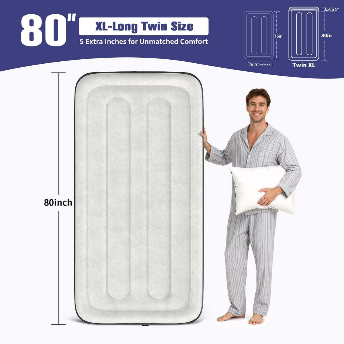 VOSSER Twin XL air mattress built-in pump inflates in minutes.