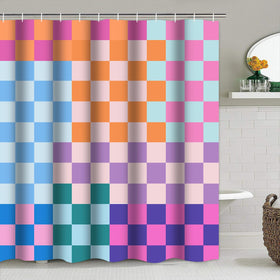 Vostolaiv gingham-pattern shower curtain brightens the bathroom with retro charm